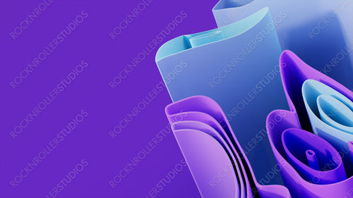 Purple and Blue 3D Ribbons form a Multicolored abstract background. 3D Render with copy-space.