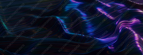 Iridescent Surface with Ripples and Swirls. Black Futuristic Background.