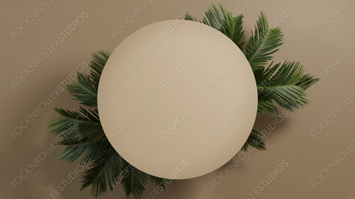 Circle Botanical Frame with Palm Plant Border. Beige, Natural Design for Product Display.