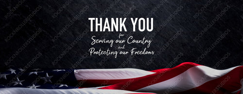 Veterans Day Banner. Authentic Holiday Background with US Flag on Black Stone.