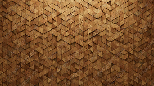 3D Tiles arranged to create a Wood wall. Natural, Soft sheen Background formed from Triangular blocks. 3D Render