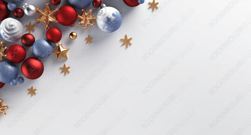Christmas White Background with Christmas Balls and Decoration.
