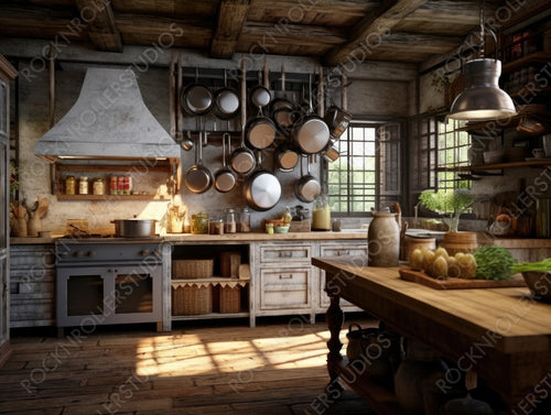 Natural Kitchen Background. Stylish Interior Design. Generative AI.