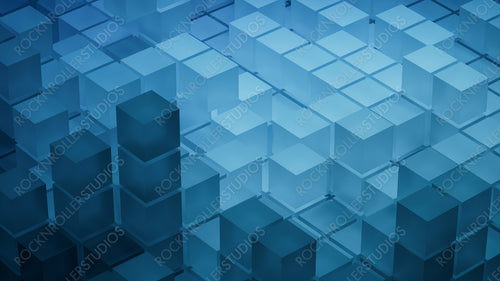 Blue, Translucent Blocks Neatly Constructed to create a Modern Tech Background. 3D Render.