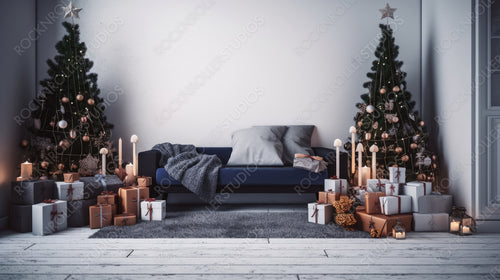 Christmas Home Background. Contemporary Interior Design. Generative AI.