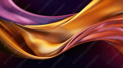 Abstract Background With 3D Wave Bright Gold And Purple Gradient Silk Fabric.