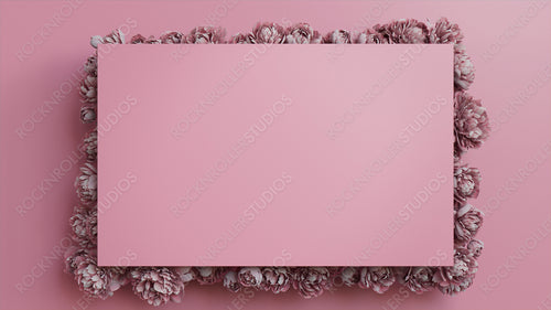Rectangle Floral Frame with Peony Border. Pink, Mother's Day or Valentine concept with copy space.