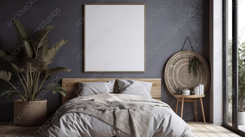 Stylish Interior Design Background. Ethnic Bedroom. Generative AI.