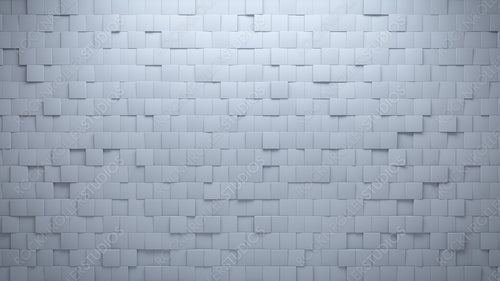 Futuristic, Polished Wall background with tiles. White, tile Wallpaper with 3D, Square blocks. 3D Render