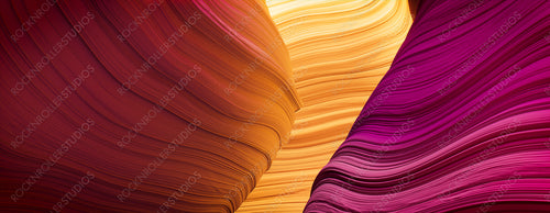 Abstract 3D Render with Elegant, Wavy Forms. Trendy Pink and Yellow Wallpaper.