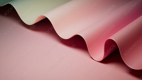 Wavy Pink and Green Surface with Copy-Space. Elegant 3D Abstract Background.