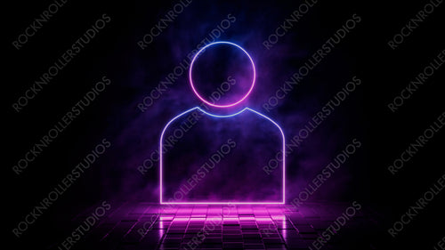 Pink and blue neon light user icon. Vibrant colored profile technology symbol, isolated on a black background. 3D Render