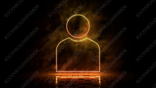 Orange and yellow neon light user icon. Vibrant colored technology symbol, isolated on a black background. 3D Render