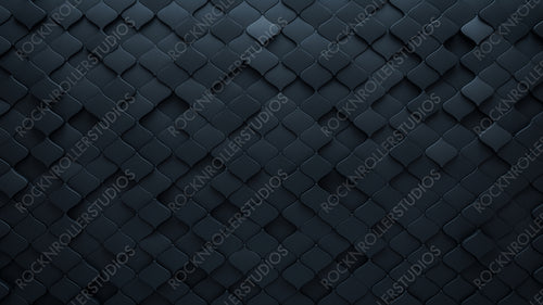 Arabesque Tiles arranged to create a Black wall. 3D, Futuristic Background formed from Polished blocks. 3D Render