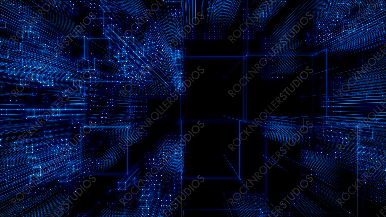 Futuristic, Blue Digital Grid background. Network Tech Wallpaper. 3D Render