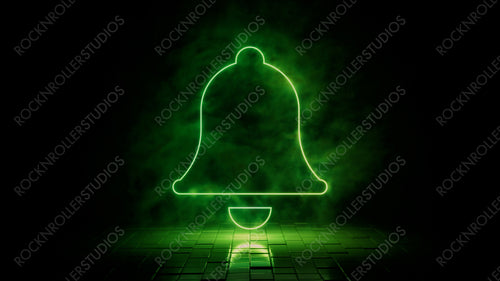 Green neon light bell icon. Vibrant colored technology symbol, isolated on a black background. 3D Render