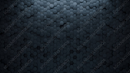 Semigloss Tiles arranged to create a Hexagonal wall. Black, 3D Background formed from Futuristic blocks. 3D Render