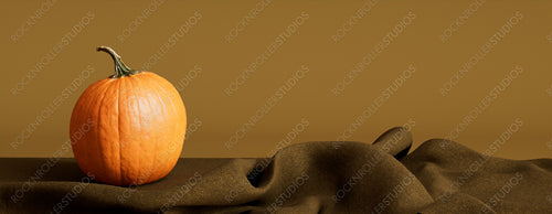 Seasonal background Background with copy-space. Pumpkin with Deep Yellow color Blanket. Fall Concept.