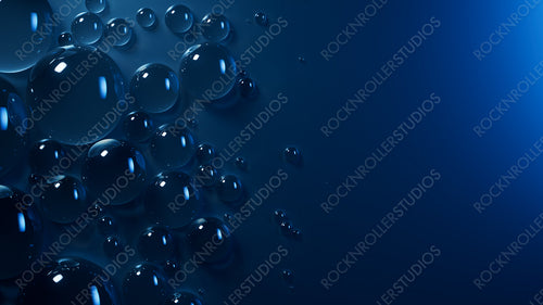 Navy Blue Background with Water Droplets on Surface. Macro Banner with Copy-Space.