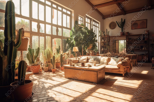 Stylish Interior Design Background. Cozy Living Room. Generative AI.
