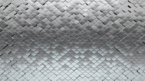 Silver, Luxurious Wall background with tiles. Polished, tile Wallpaper with 3D, Arabesque blocks. 3D Render