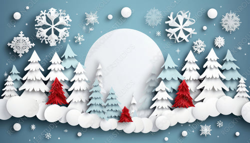 Winter Christmas Composition in Paper Cut Style. Merry Christmas Illustration.