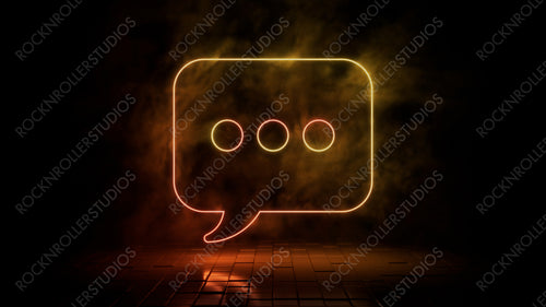 Orange and yellow neon light sms icon. Vibrant colored technology symbol, isolated on a black background. 3D Render