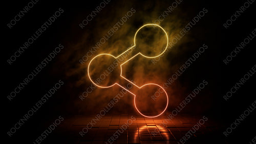 Orange and yellow neon light share icon. Vibrant colored technology symbol, isolated on a black background. 3D Render