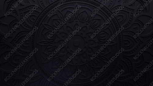 Black Surface with Extruded Ornamental Pattern. 3D Diwali Celebration Wallpaper.