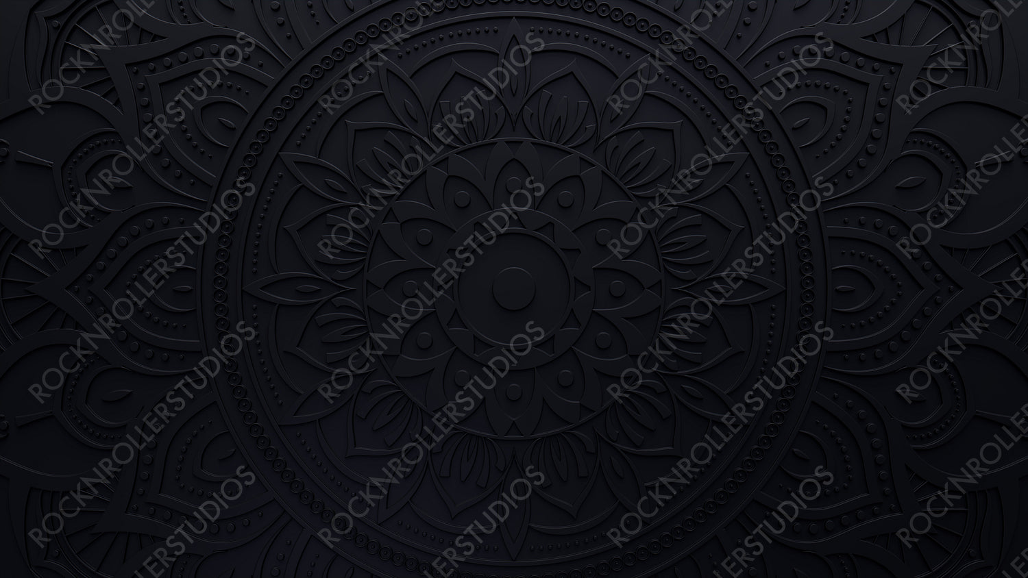 Black Surface with Extruded Ornamental Pattern. 3D Diwali Celebration Wallpaper.