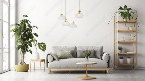 Urban Jungle livingroom Background. Contemporary Interior Design. Generative AI.