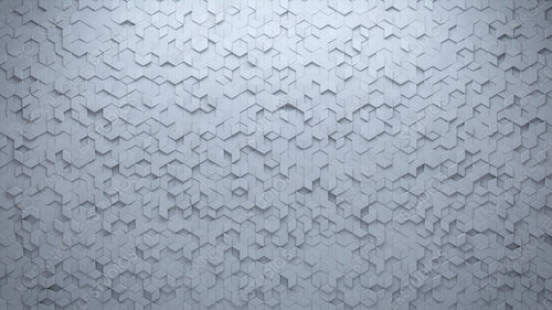 Futuristic, Polished Wall background with tiles. 3D, tile Wallpaper with White, Diamond Shaped blocks. 3D Render