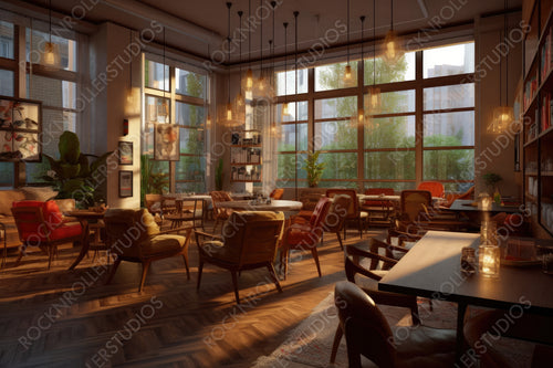 Cozy Caf� Background. Stylish Interior Design. Generative AI.