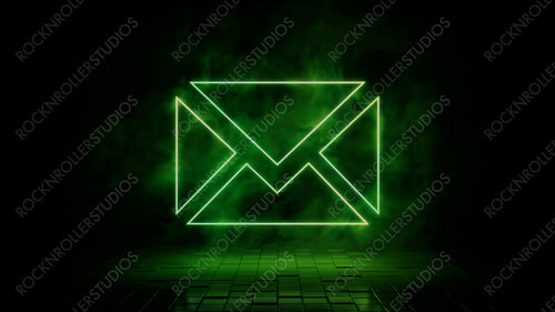 Green neon light email icon. Vibrant colored technology symbol, isolated on a black background. 3D Render