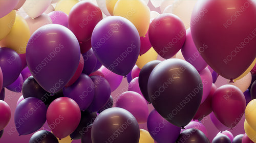 Purple, Yellow and White Balloons Floating in the Air. Contemporary, Festival Wallpaper.