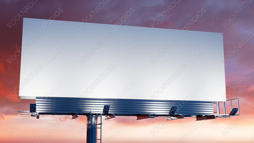 Advertising Billboard. Empty Outdoor Sign against a Stormy Evening Sky. Mockup Template.