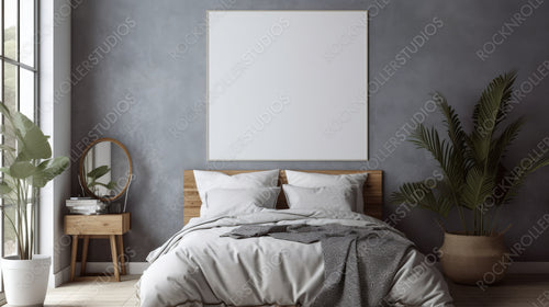 Ethnic Bedroom Background. Stylish Interior Design. Generative AI.