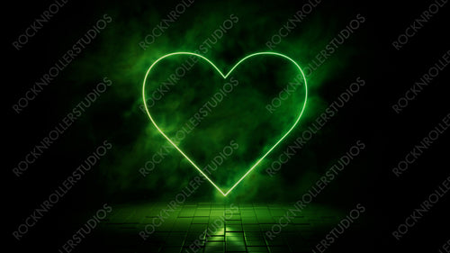 Green neon light heart icon. Vibrant colored technology symbol, isolated on a black background. 3D Render