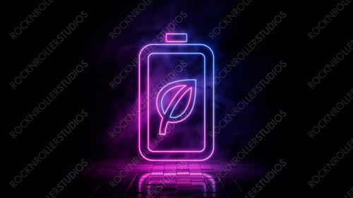Pink and blue neon light energy icon. Vibrant colored eco battery technology symbol, isolated on a black background. 3D Render