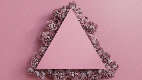 Triangle Floral Frame with Peony Border. Pink, Mother's Day or Valentine concept with copy space.