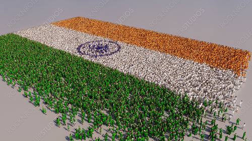 Indian Flag formed from a Crowd of People. Banner of India on White.