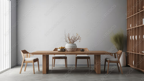 Contemporary Dining room. Minimal Interior Design Background. Generative AI.