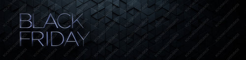 Luxury Banner with Thin, Silver 3D Text on Triangle tiles. Black Friday Background with copy-space.