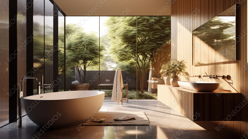 Stylish Bathroom. Modernist Interior Design Background. Generative AI.