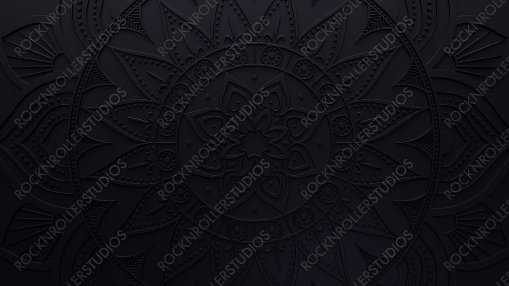 Black Surface with Extruded Ornate Flower. Three-dimensional Diwali Celebration Wallpaper.