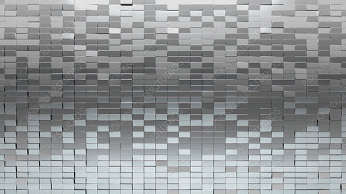 3D Tiles arranged to create a Silver wall. Luxurious, Rectangular Background formed from Glossy blocks. 3D Render