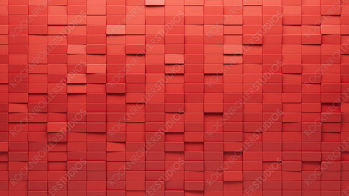 3D, Red Wall background with tiles. Rectangular, tile Wallpaper with Polished, Futuristic blocks. 3D Render