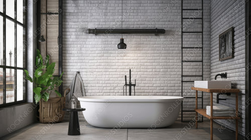 Contemporary Interior Design Background. Industrial Bathroom. Generative AI.