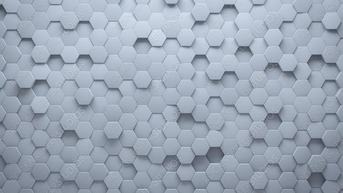 Hexagonal, 3D Wall background with tiles. Polished, tile Wallpaper with White, Futuristic blocks. 3D Render