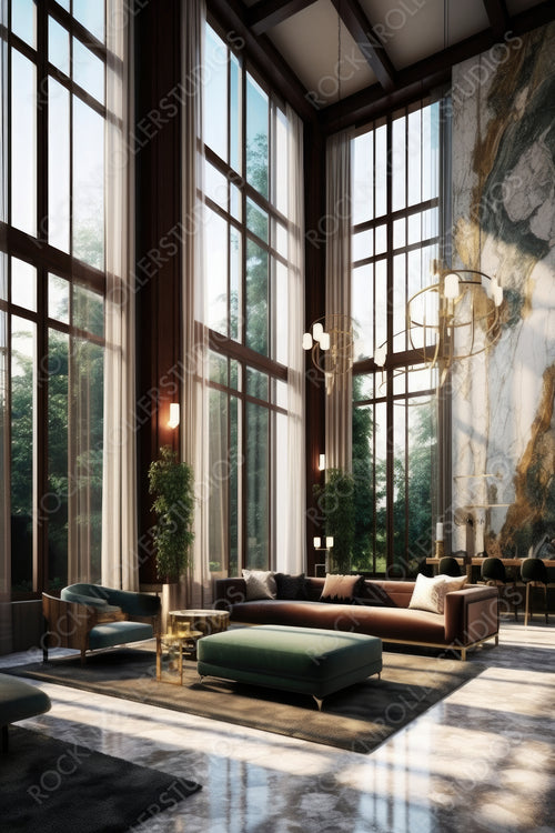 Art Deco Interior Design Background. Contemporary Apartment. Generative AI.